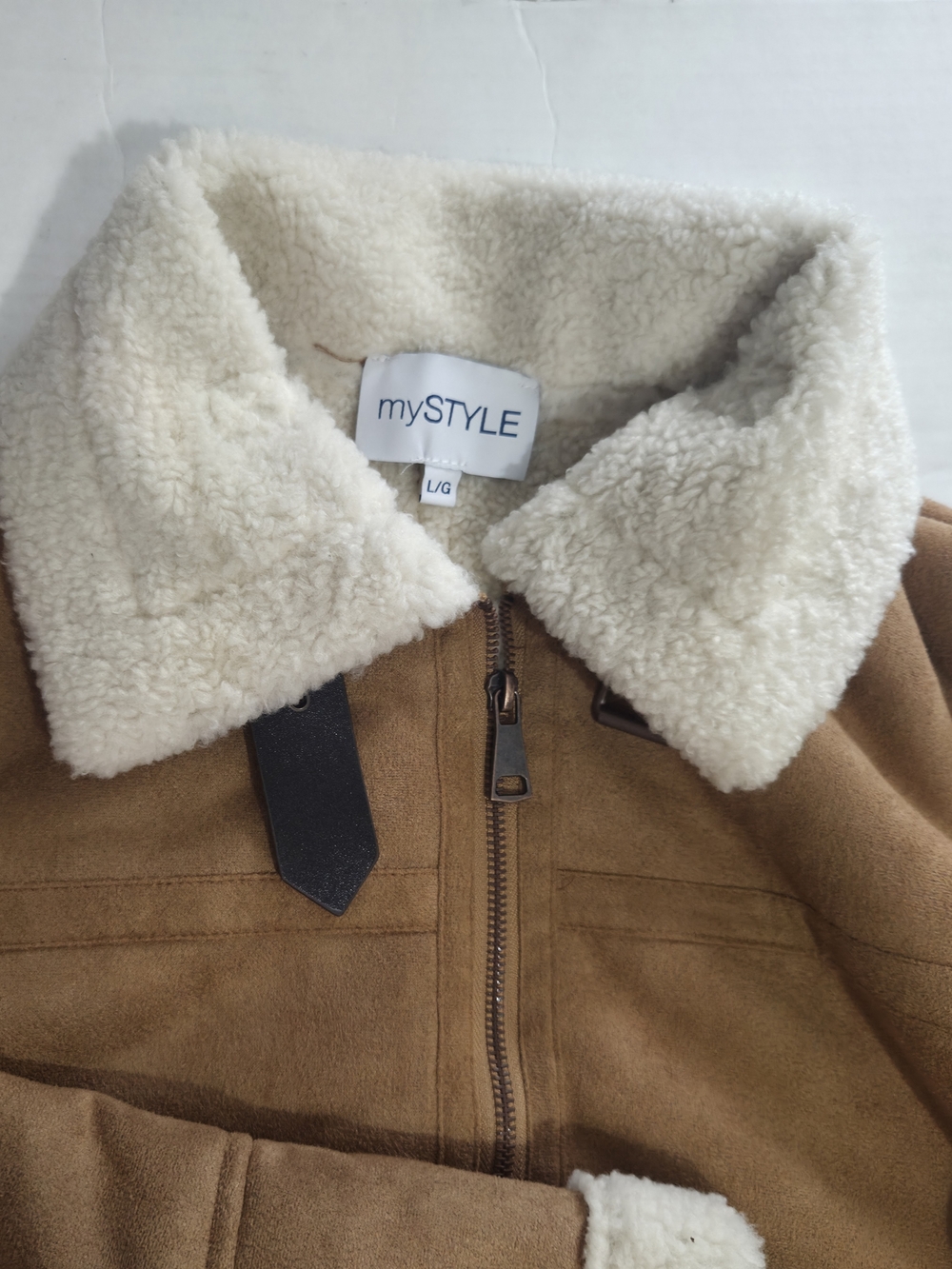 Women's Faux Shearing Aviator Jacket LARGE Sherpa Collar Zip NWT